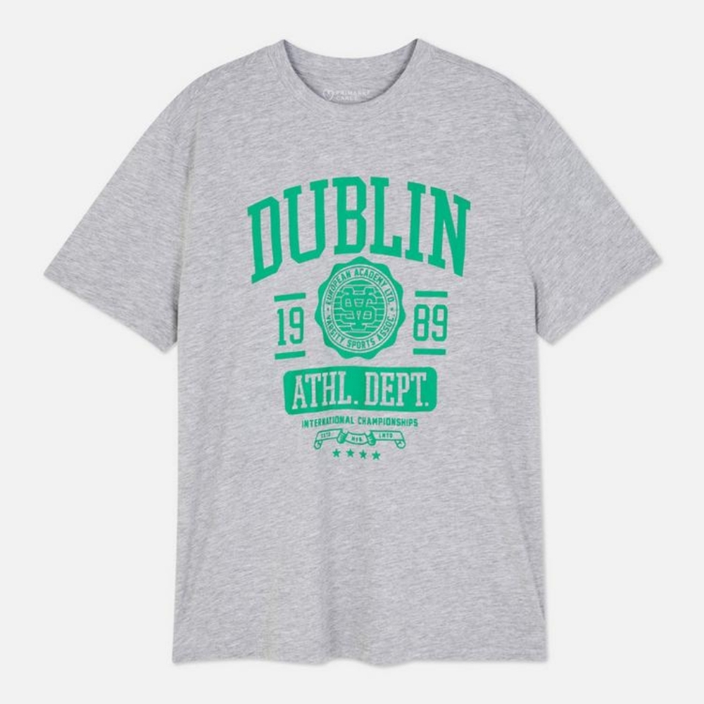 Primark Dublin Varsity Tee in Grey Marl